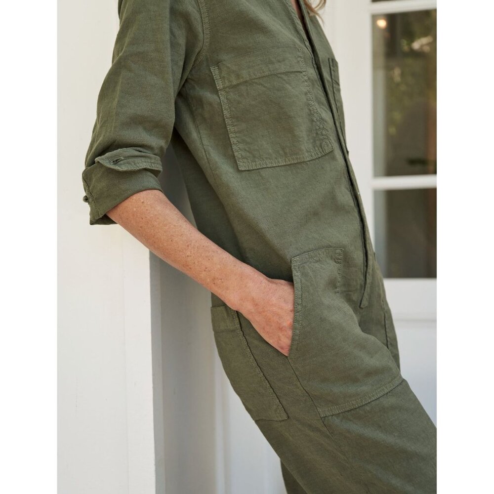 Frank & Eileen Northern Ireland Jumpsuit Army Green Italian‎ Linen Size M - Picture 11 of 11